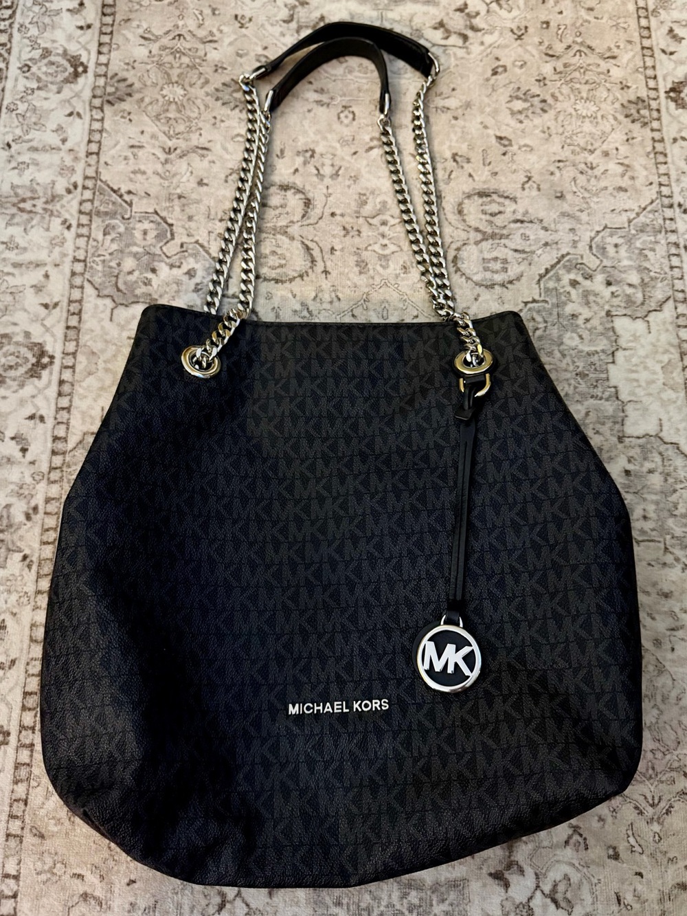 Michael Kors Black MK Logo Chain-Handle Tote